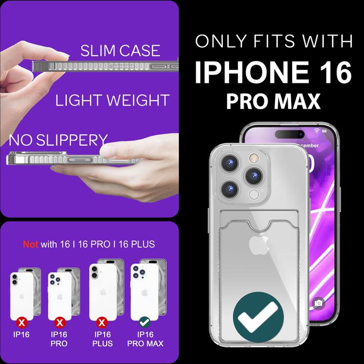 Immagine prodotto Nalia Portacarte trasparente in silicone trasparente al neon (Apple iPhone 16 Pro Max)