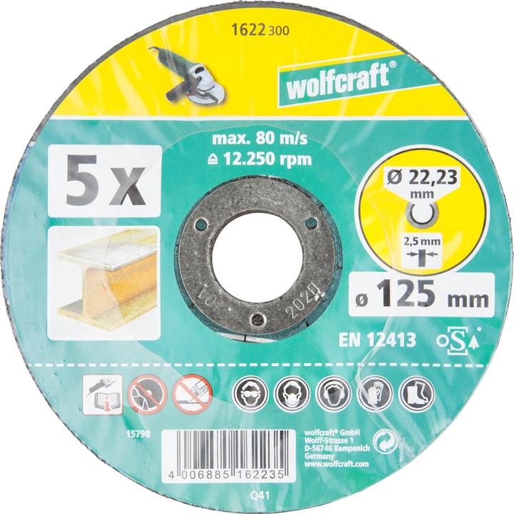 Actual product image wolfcraft wolfcraft 5 metal cutting discs ø125x2.5x22.2mm