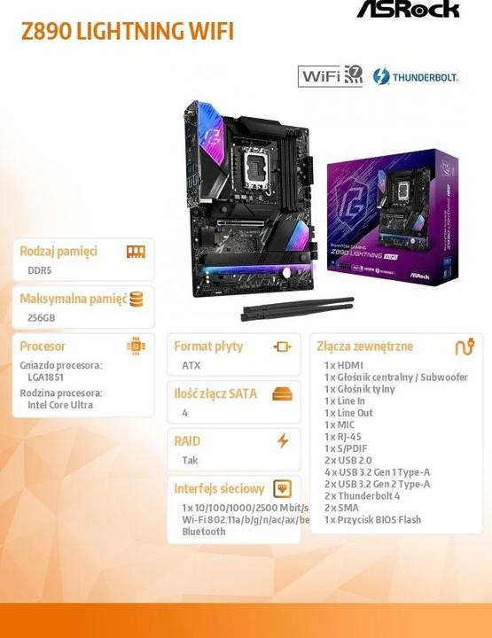 Immagine prodotto AsRock Z890 Lightning WiFi (LGA 1851, Intel Z890, ATX)