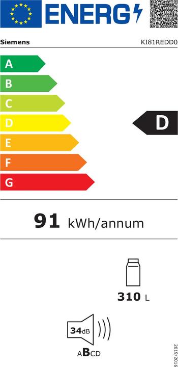 Energy Label Siemens KI81REDD0 Refrigerator built-in fixed door installation white (310 l)