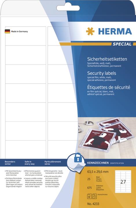 Produktbild HERMA Sicherheitsetiketten A4