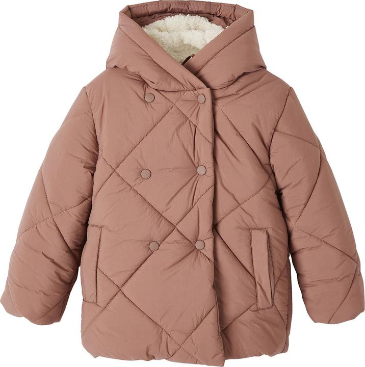 Vertbaudet Mädchen Kapuzen-Steppjacke mit Teddyfleece-Futter, Wattierung Recycling-Polyester