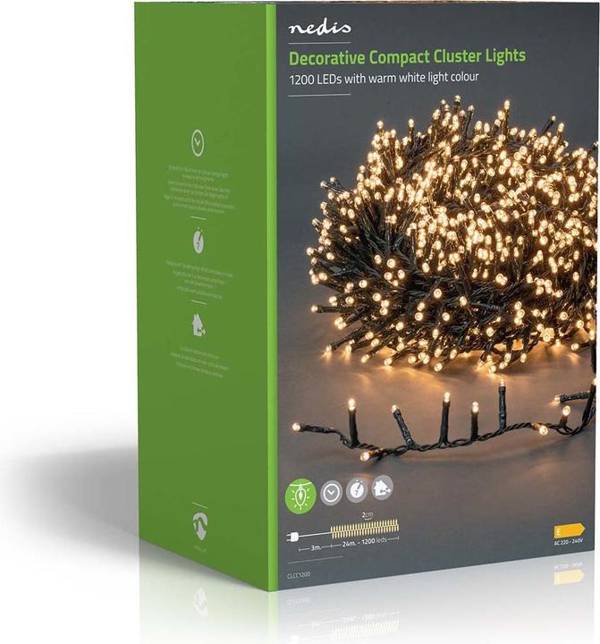Actual product image Nedis Decorative lights | Compact cluster | 1200 LED's Warm white | 24 m | Light effects: 7 | Indoor (24 m)