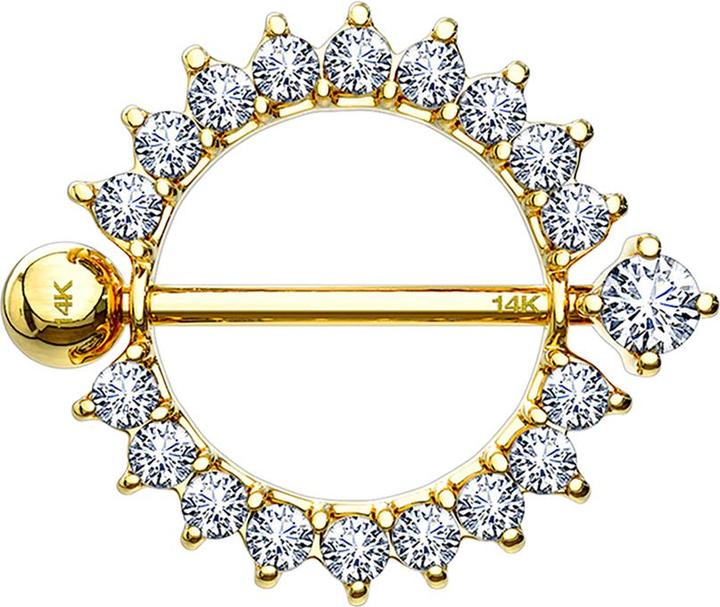 Star Piercing Barbell 14k gold Kristallkranz (ohne Messing, 14k Gold)