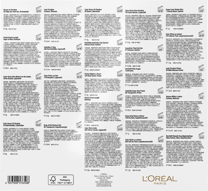Nährwerte und Zutaten L'Oréal Paris 24 Tage Beauty Adventskalender