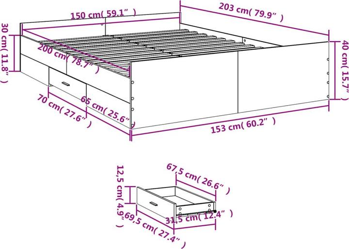 Actual product image VidaXL Bed frame with drawers (150 x 200 cm)