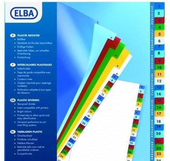 Actual product image Elba Mylar cardboard files, A-Z, without "ST"-"SCH", 20-part DIN A4, dimensions: (W)210 x (H)297 mm