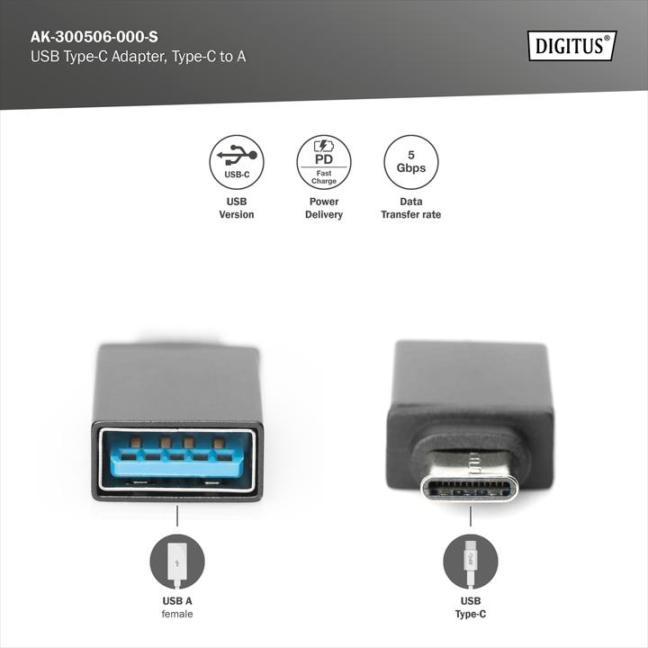 Actual product image Digitus AK-300506-000-S (USB-A, USB-C, 19.70 cm)