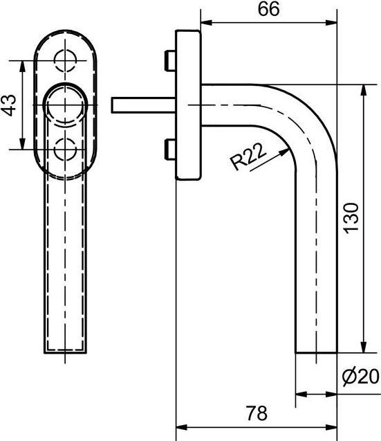 Produktbild Glutz Fenstergriff 50003/51001CF Ø20mm 130x78mm 7x38mm