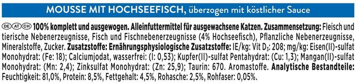 Nutritional values and ingredients Gourmet Revelations Mousse Hochseefisch mit Sauce (Adult, 1 pcs., 57 g)
