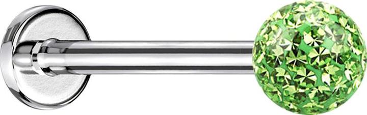 Produktbild Star Piercing Micro Labret silber mit Kristallkugel hellgrün und Epoxy Schutzschicht (ohne Messing, Chirurgenstahl 316L)