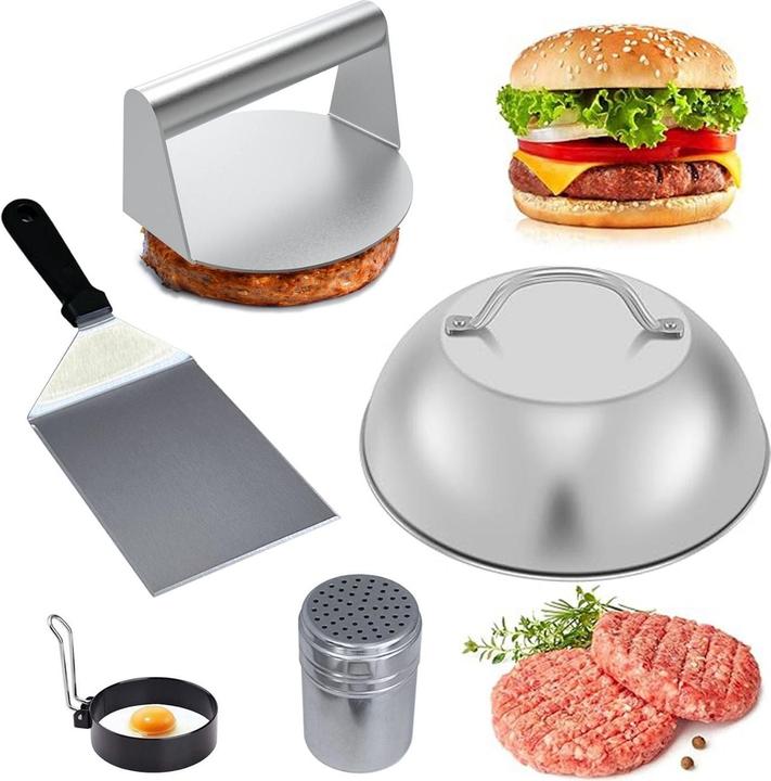 Image du produit Hermex 5-tlg. Burger-Set Burgerpresse Schmelzglocke Patty-Wender Ei-Ring Streuer