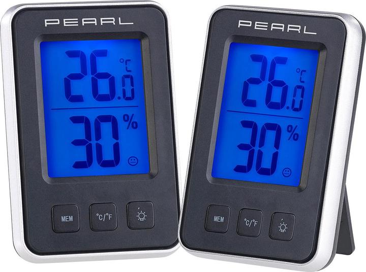 Produktbild Pearl 2er Pack Digitales Thermometer/Hygrometer mit grossem beleuchtetem LCD