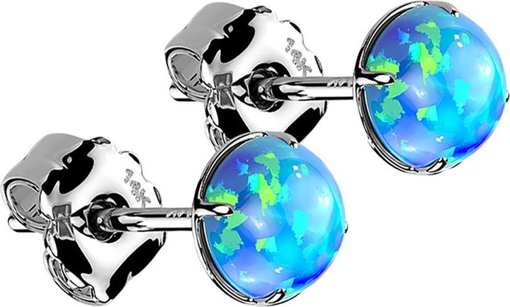 Actual product image Star Piercing Stud earrings 14k white gold with blue opal (without brass, 14k gold)