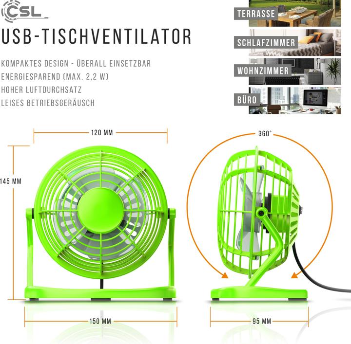 Produktbild CSL Mini USB Ventilator, Tischventilator neigbar, An/Aus-Schalter, optimal für den Schreibtisch, grün