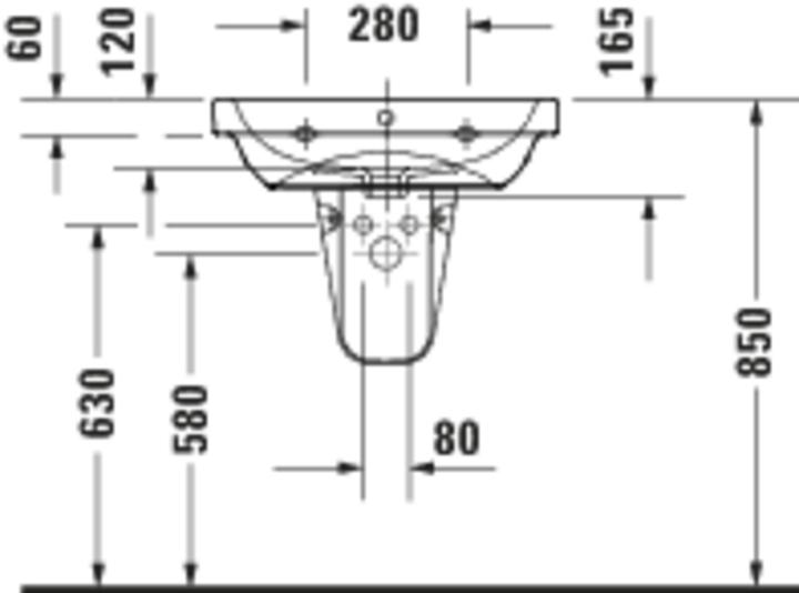 Produktbild Duravit D-Code Waschtisch, mit Hahnloch, mit Überlauf, 600x460x165mm, Weiss Hochglanz (460 mm, 600 mm)