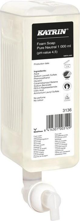 Produktbild Katrin Saebe skum Refill til Dispenser uden Farve/Parfume 1 ltr,6 fl x 1 ltr/krt (Handseife Nachfüllpackung, 1000 ml)