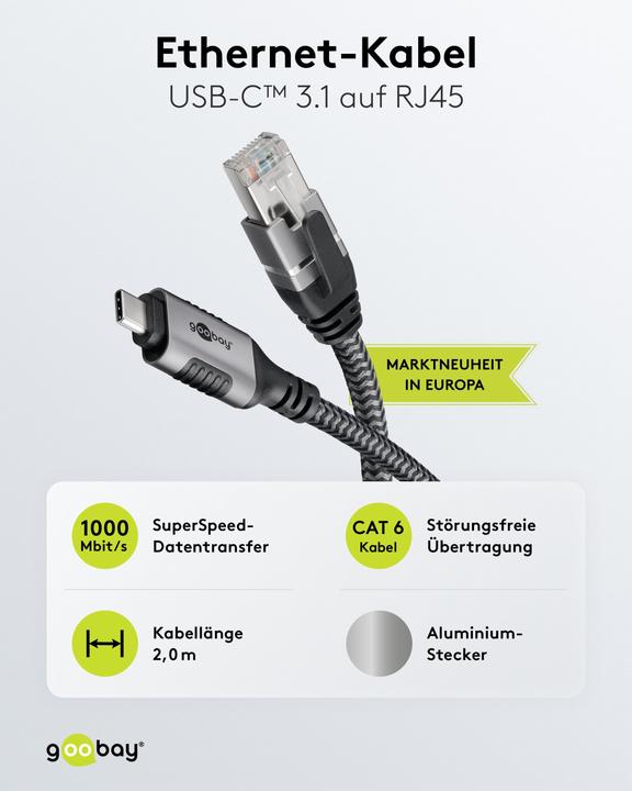 Produktbild Goobay Ethernet-Kabel USB-C auf RJ45 (USB 3.1, RJ45 (1x))
