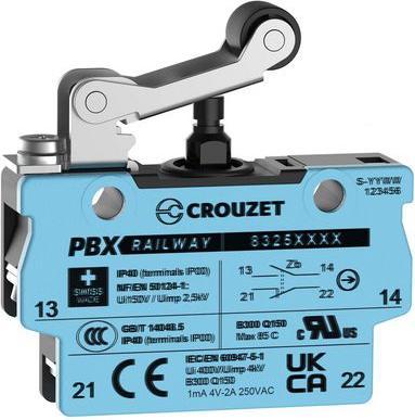 Image du produit Crouzet Microrupteur, 2A, 600mA, 1 contact inverseur, 5.5N, levier à galet, IP40, borne à vis