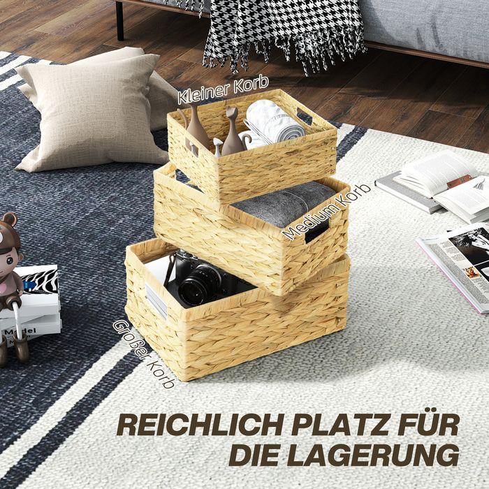 Image du produit Swisshandel24 3er-Set Aufbewahrungskorb, geflochtener Körbe aus Wasserhyazinthe Naturholz (3 x)