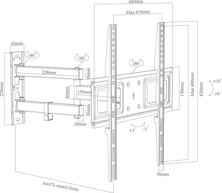 Produktbild VCM TV VESA Wandhalterung B-SN400 neigbar ausziehbar (Wand, 55", 25 kg)