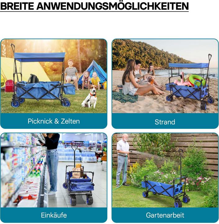 Actual product image Toboli Foldable Handcart with Canopy, Big Loading Space & Compartments for Off-Road Use