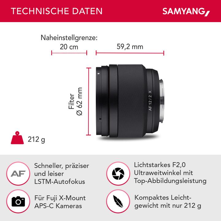 Immagine prodotto Samyang AF 12mm f/2 Fujifilm X (Fujifilm X, APS-C / DX)