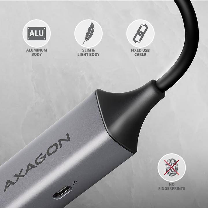 Produktbild Axagon ADE-TXPD, USB-C 3.2 Gen 1 - Gigabit Ethernet síťová karta, Asix AX88179, PD, auto instal (USB-C, RJ45 (1x))