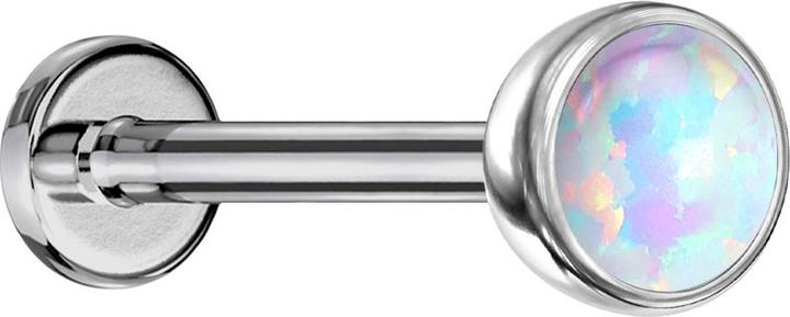 Star Piercing Micro Threadless Labret silber Halbkugel mit Opal weiss (Titan G23, ohne Messing)