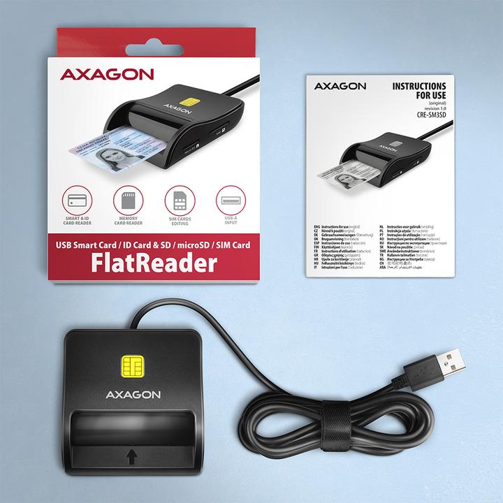 Actual product image Axagon CRE-SM3SD USB Smart Card & SD/microSD/SIM Card FlatReader (USB 2.0)