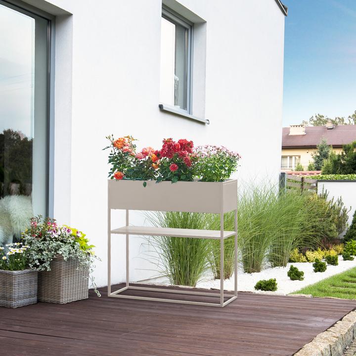 Produktbild En.Casa Blumenständer Joensuu mit Ablage 80x80x25cm Hellgrau