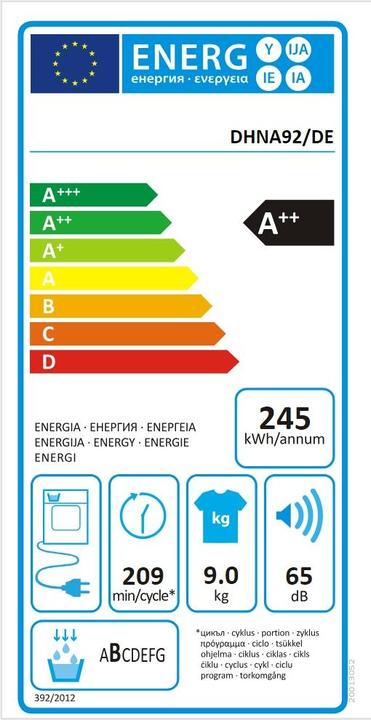 Energie-Label Gorenje DHNA92/DE (9 kg, Rechts)