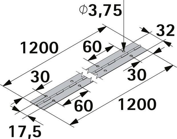 Produktbild Hettich Stangenscharnier 32x1200 mm Stahl schwarz (1 Stk.)