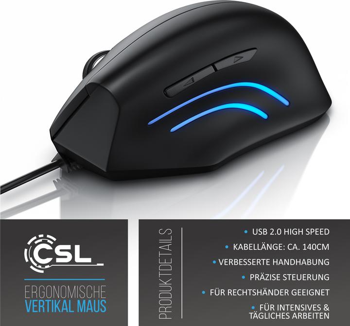 Image du produit CSL Souris USB verticale, filaire, souris verticale ergonomique pour la prévention du bras de (Filaire)