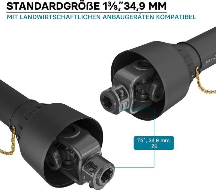 Produktbild Wiltec Zapfwelle T2 Gelenkwelle 740-960mm 270Nm 540U/min PTO-Shaft 23kW 2x 1 3/8" Z6 (Traktorzubehör)