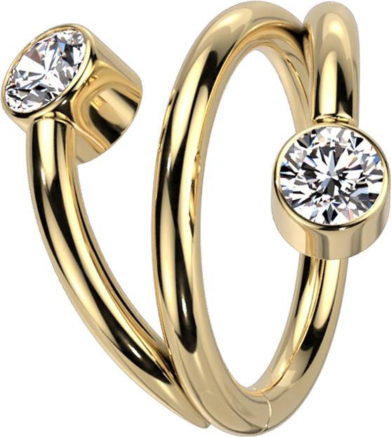 Produktbild Star Piercing Micro Segmentring klappbar vergoldet Spirale zwei Kristalle silber (Titan G23, ohne Messing)
