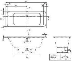 Image du produit Villeroy & Boch Système balnéo V&B ARCHITECTURA avec angle R 180x80 Tech. Pos 2 we (235 l, 180 cm, 80 cm)