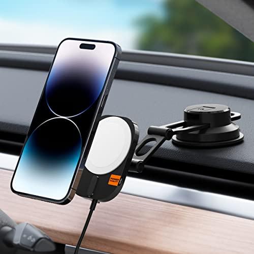 Actual product image Spigen car mount with charger ITM35W Onetap Pro 3 Magnetic Magsafe Dashboard Car Mount Wireless Char (15 W)