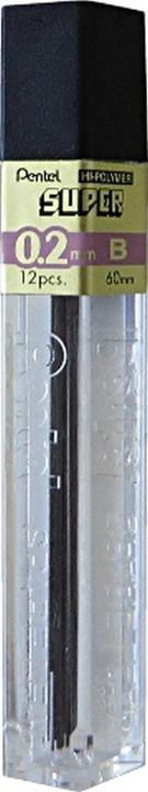 Actual product image Pentel SUPER mechanical pencil lead, hardness grade: B (Refill, Graphite, 0.20 mm)