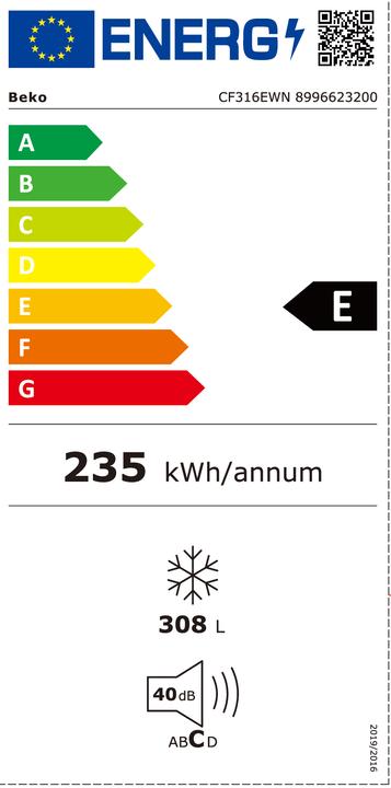 Label énergétique Beko CF316EWN (Autonome, 308 l)