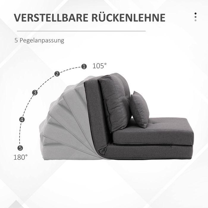 Produktbild Swisshandel24 Bodensessel 2in1 Klappbett, verstellbare Rückenlehne, Zierkissen, Leinen