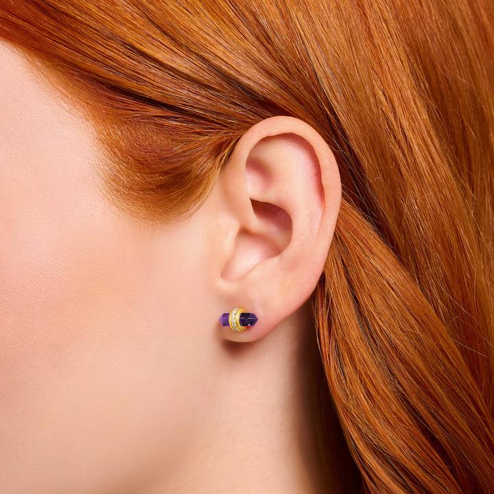 Actual product image Thomas Sabo Gold-plated stud earrings with violet onyx crystal (925 sterling silver, 750 yellow gold gilding)