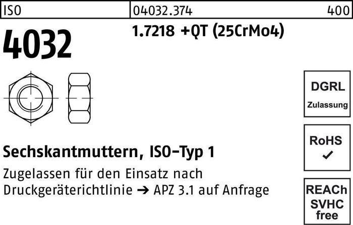 Image du produit Bufab Écrou hexagonal ISO 4032 M 27 1.7218 +QT (25CrMo4) (M27)