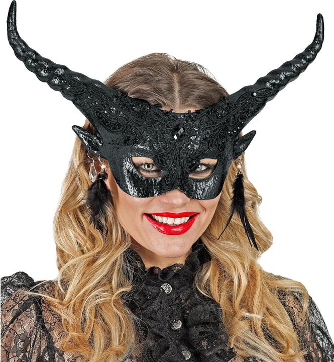 Actual product image Widmann Commedia Dell'Arte Mask Black Devil with Horns