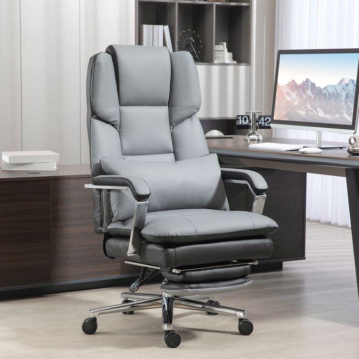 Produktbild Swisshandel24 Bürostuhl mit Wippfunktion, bis 180kg, ergonomisch, 160° neigbarer Rückenlehne, Kunstleder, Hellgrau
