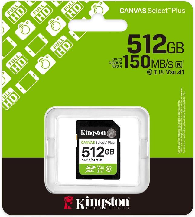 Produktbild Kingston Canvas Select Plus SDXC 512GB Gen3 (512 GB, SDXC, U3, UHS-I)