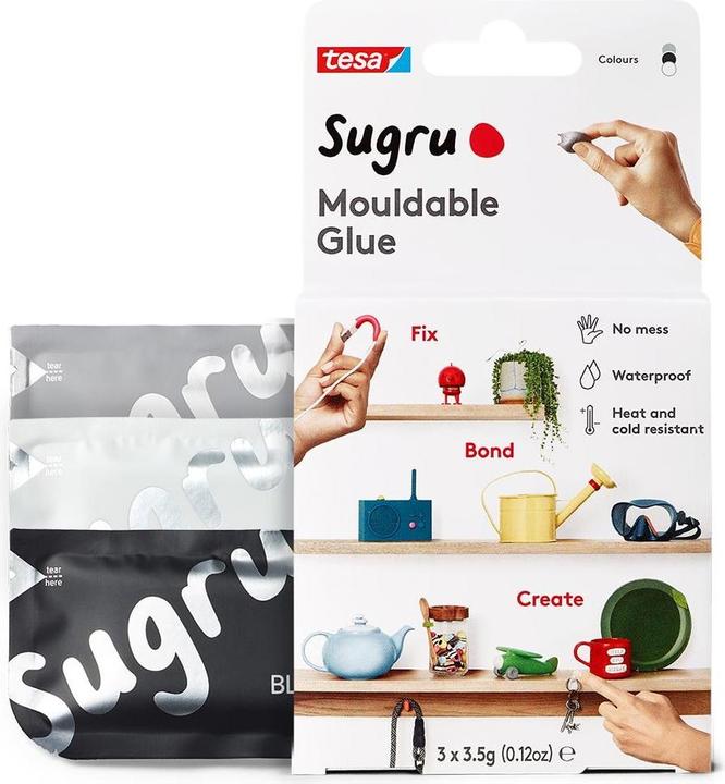 Produktbild Sugru by tesa Sugru 3x Formbarer Allzweckkleber, vielseitige Klebeknete zum Dekorieren, Kleben & Reparieren (10.50 g)