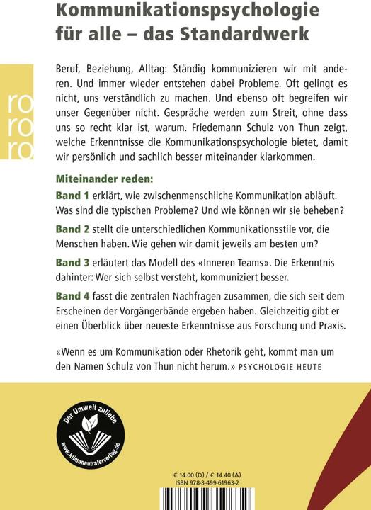 Image du produit Miteinander reden: Fragen und Antworten (Allemand, Friedemann Schulz de Thoune, 2007)