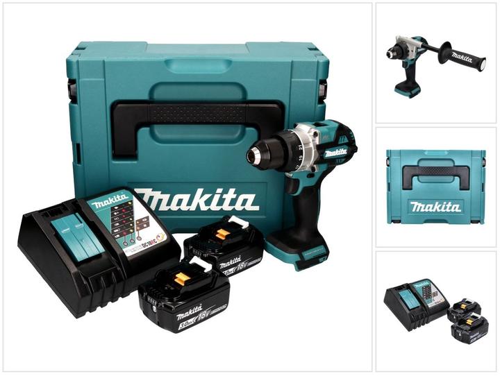 Actual product image Makita Maktia DDF 486 RFJ Battery Drilldriver 18 V 130 Nm Brushless + 2x Battery 3,0 Ah + Charger + Makpac (Rechargeable battery operated)
