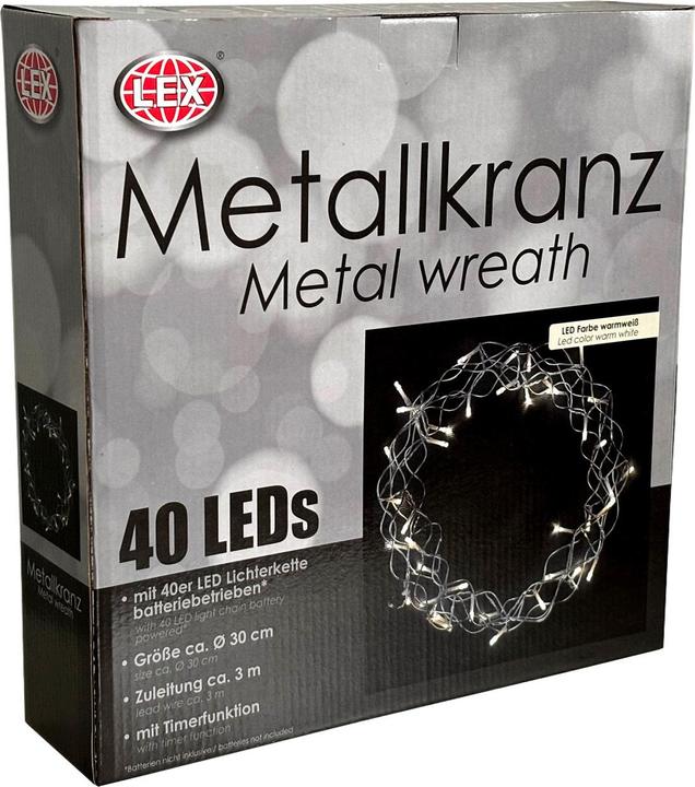 Produktbild Inda-Exclusiv 40 LED Hängekranz / Tischkranz Metall Ø30cm warmweiss